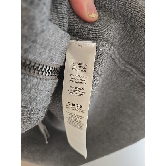 Chico's Gray Full Zip Rhinestone Beaded Placket Cardigan Sweater Womans Size XL - Picture 7 of 7